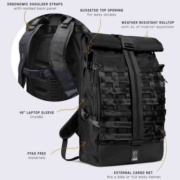 Chrome Industries Barrage 34L backpack – dimensions and size diagram