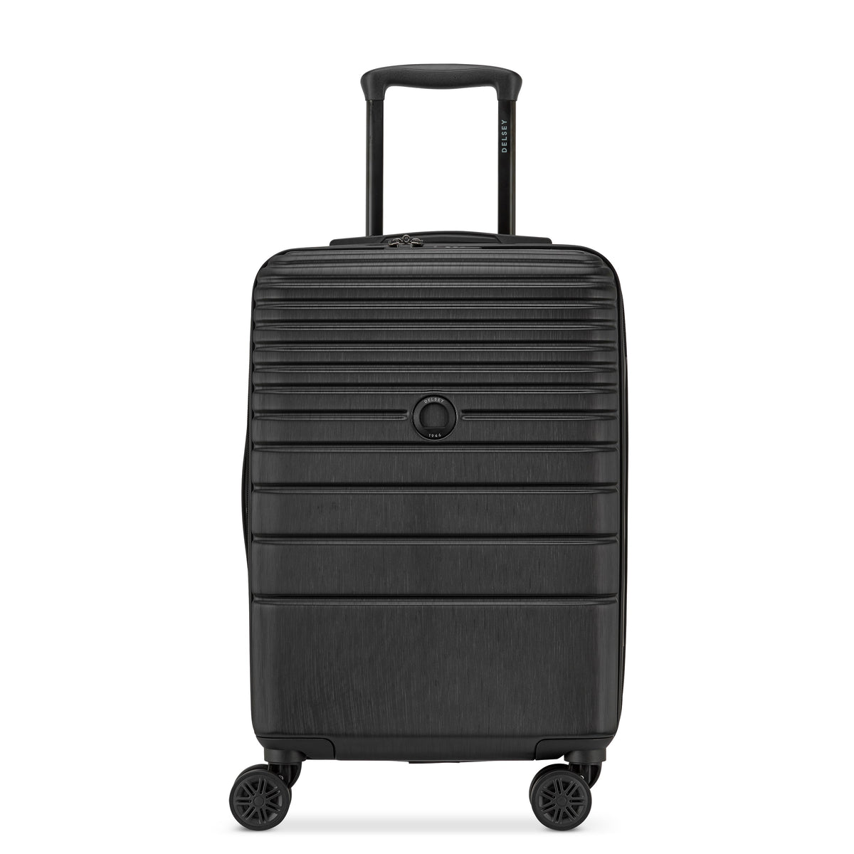 Delsey Cosmique Carry-On Plus Expandable Spinner in Black — front view