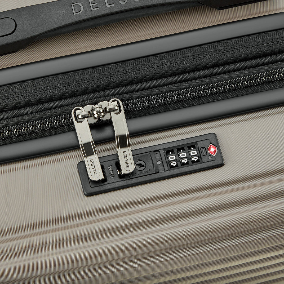 Delsey Cosmique Carry-On Plus Expandable Spinner in Beige — detail view