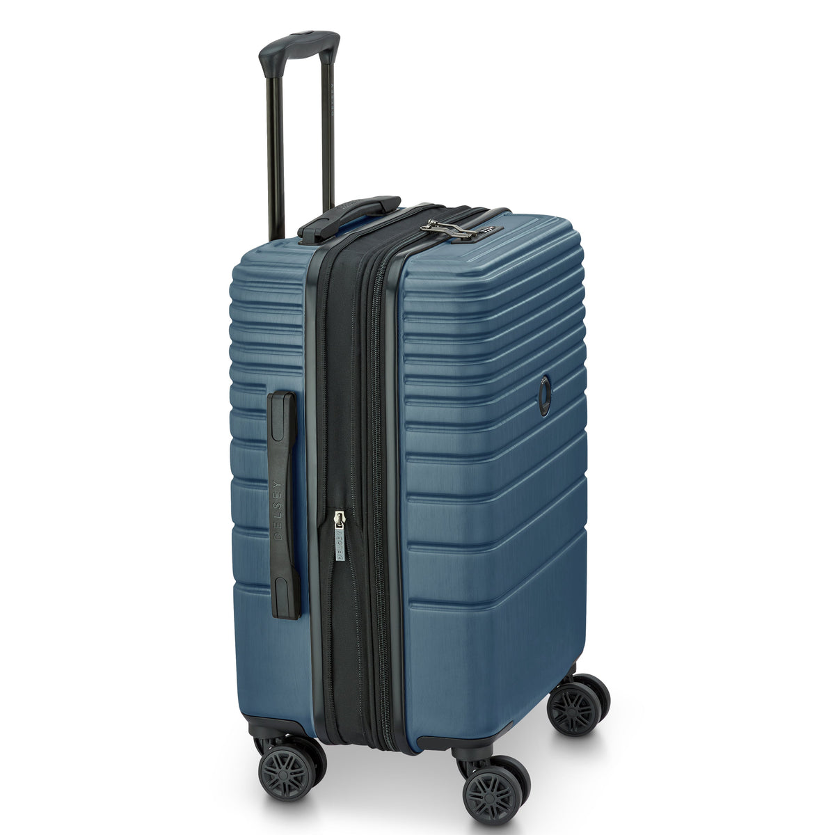 Delsey Cosmique Carry-On Plus Expandable Spinner in Deep Sea Navy — angle view 3