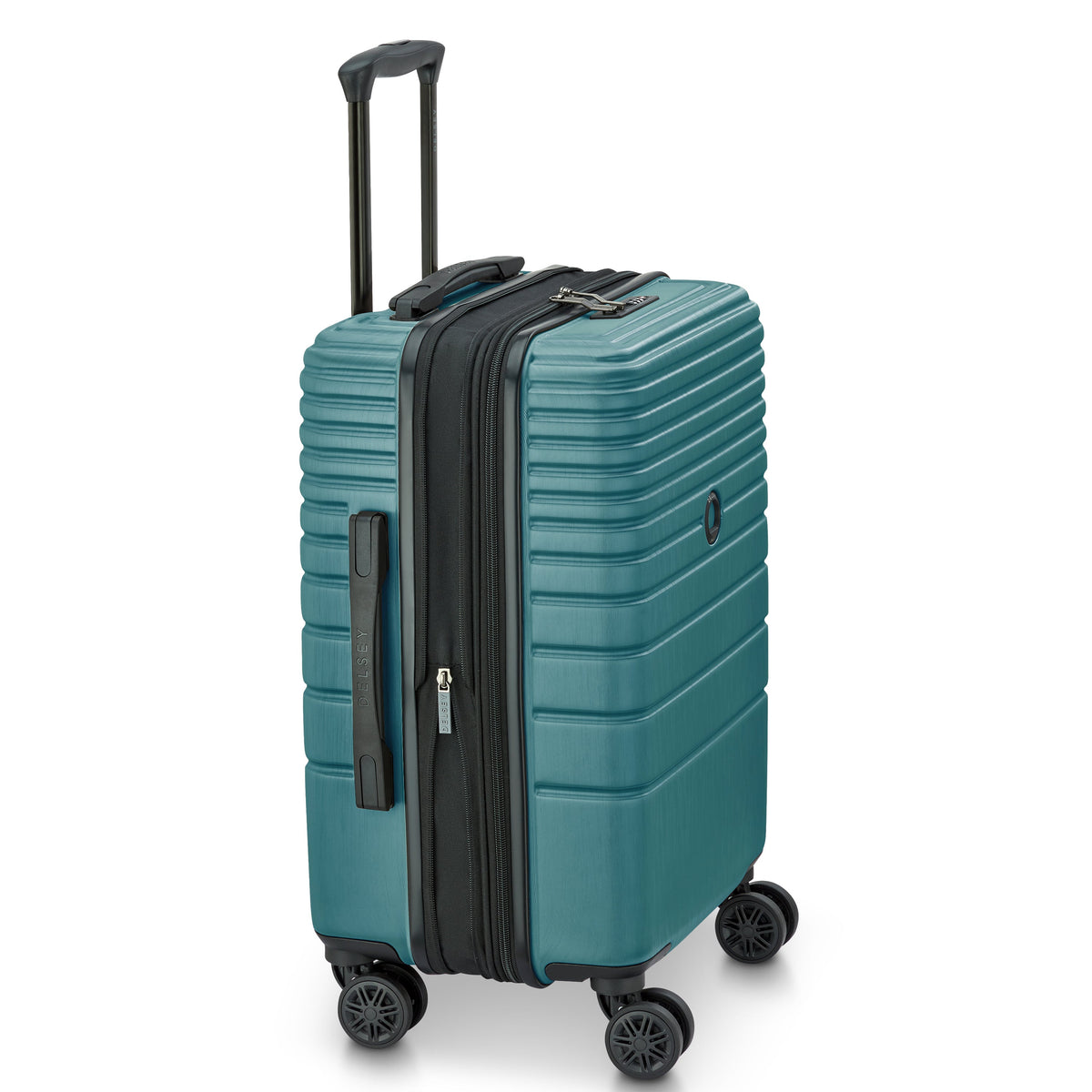 Delsey Cosmique Carry-On Plus Expandable Spinner in Dark Teal — angle view 3