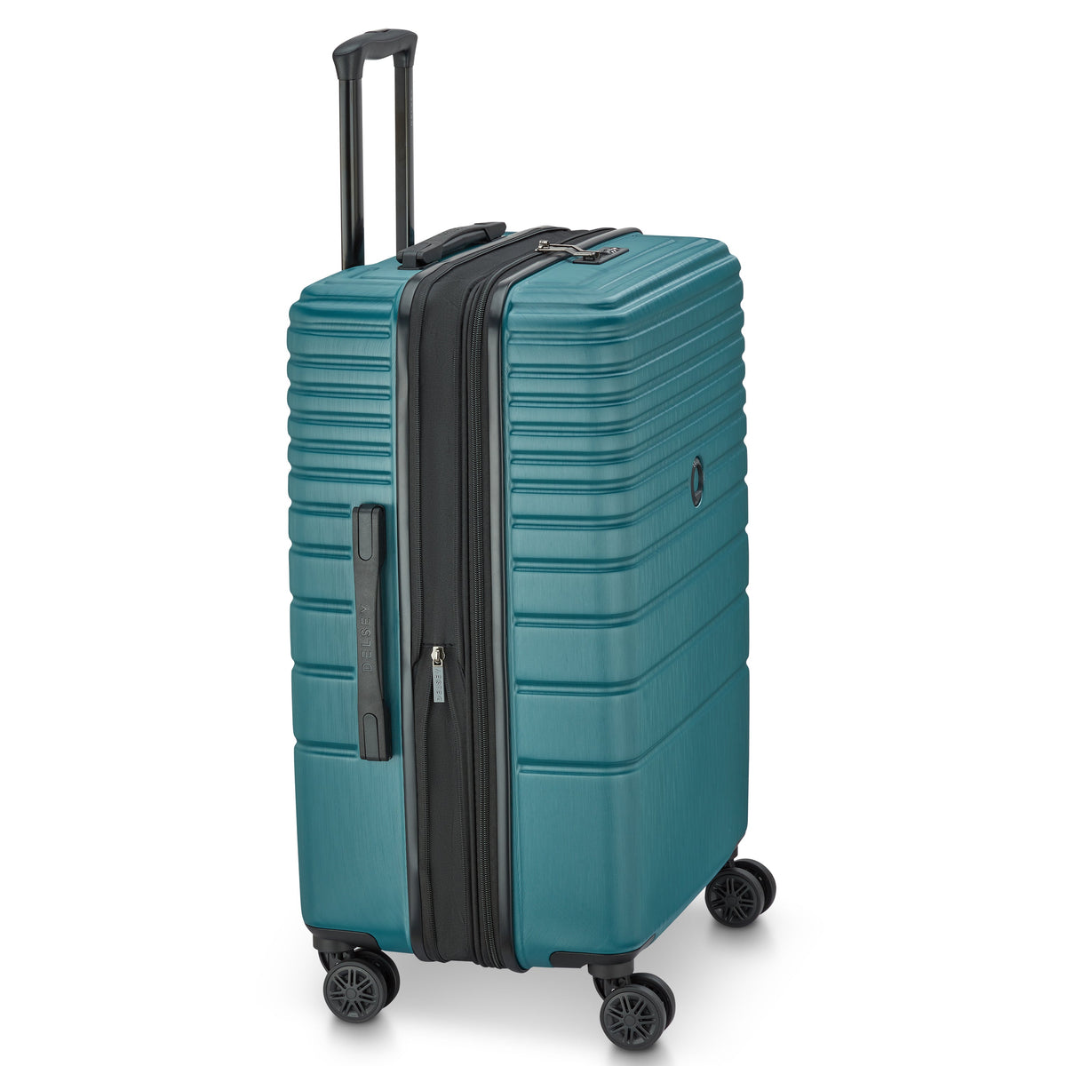 Delsey Cosmique Medium Expandable Spinner in Dark Teal — angle view 3