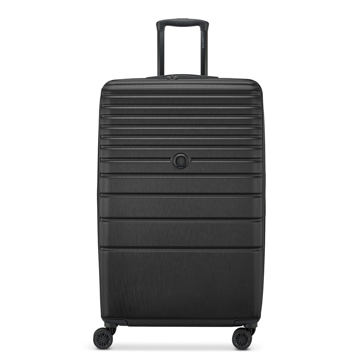 Delsey Cosmique Large Expandable Spinner in Black — front view