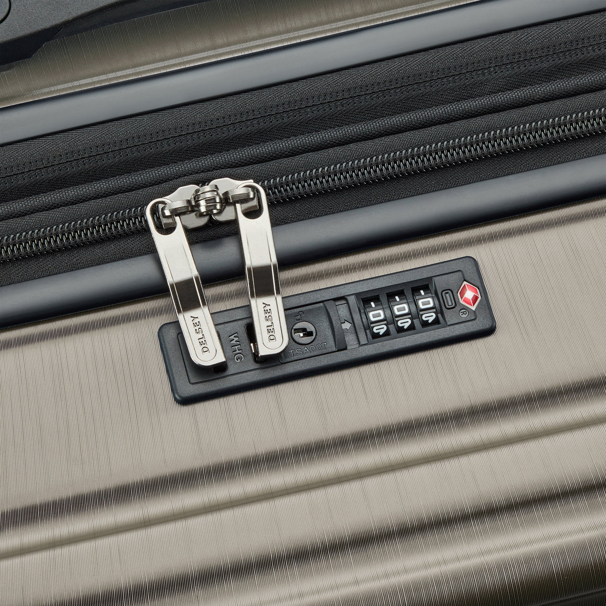 Delsey Cosmique Large Expandable Spinner in Beige — detail view