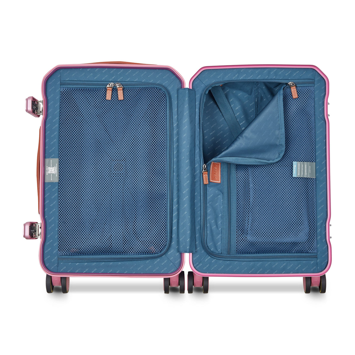 Delsey Alu'r Aluminum Carry-On Spinner in Pink — interior view # color_Pink