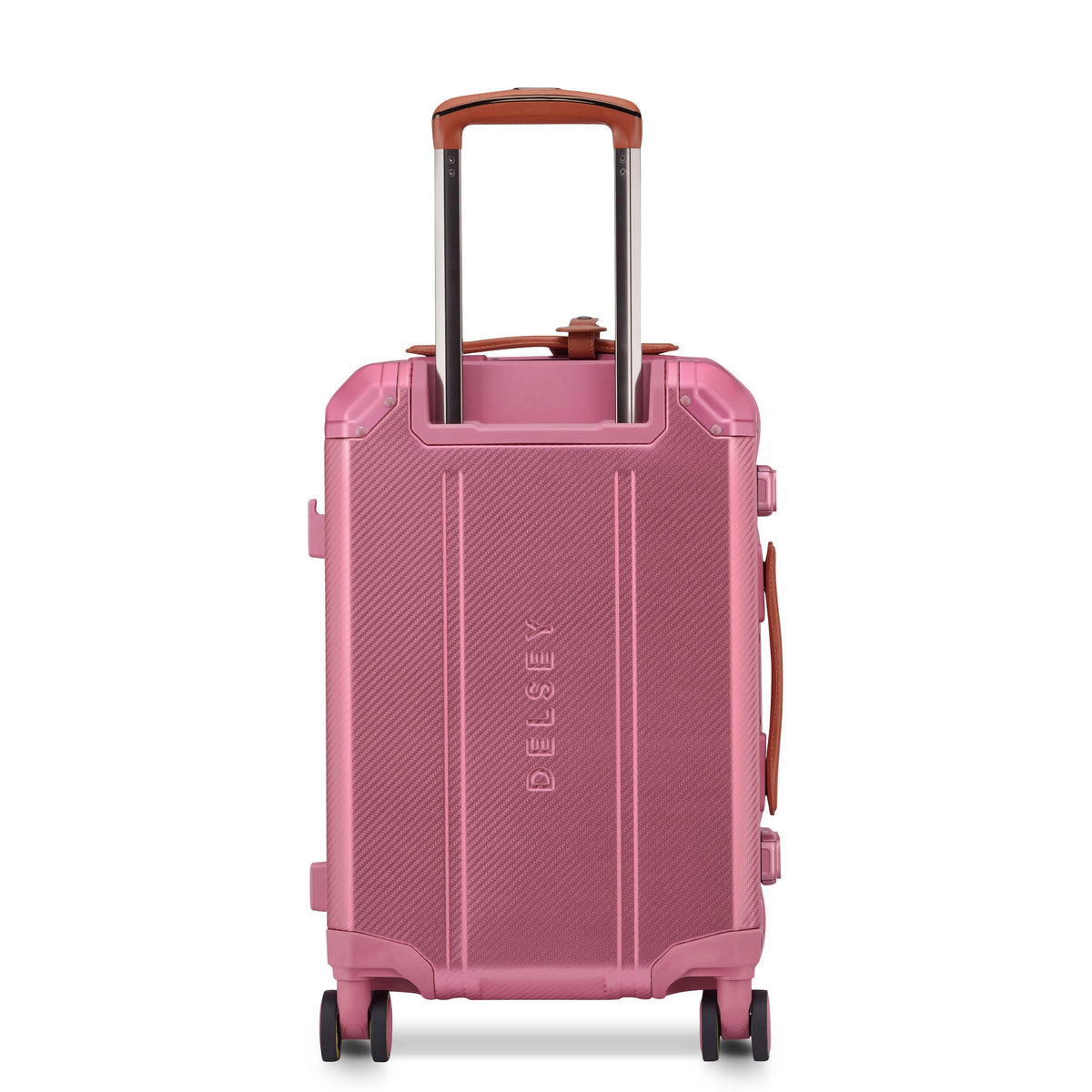 Delsey Alu'r Aluminum Carry-On Spinner in Pink — back view # color_Pink