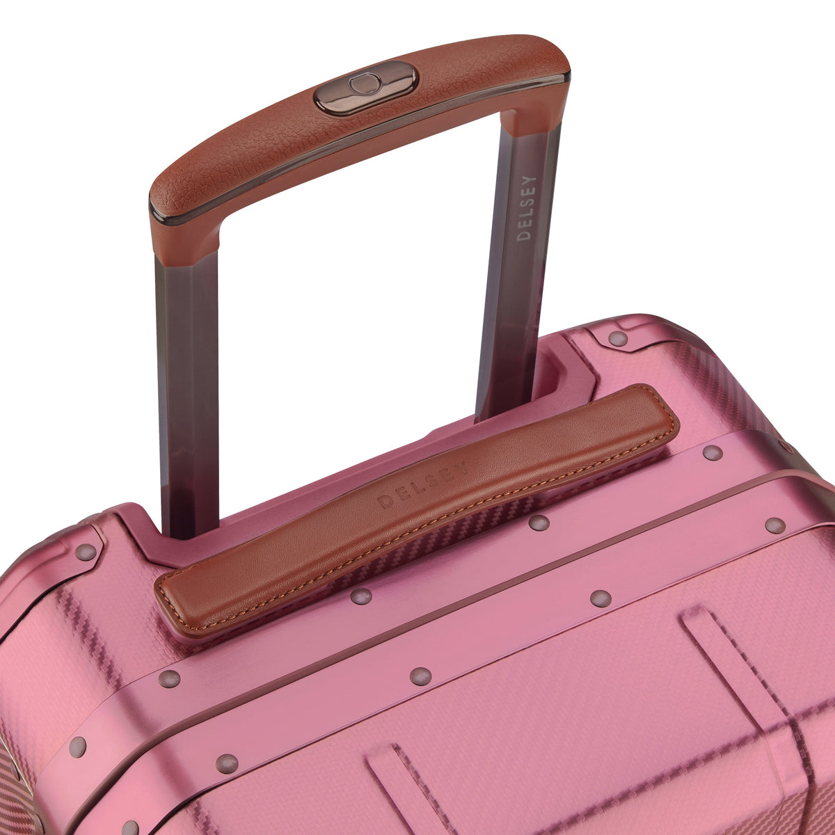 Delsey Alu'r Aluminum Carry-On Spinner in Pink — detail view 2 # color_Pink