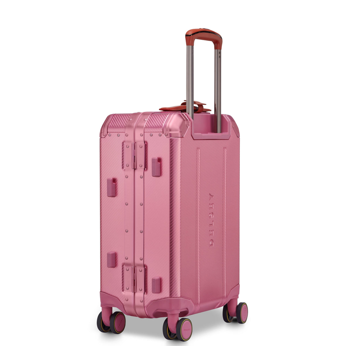 Delsey Alu'r Aluminum Carry-On Spinner in Pink — angle view 4 # color_Pink