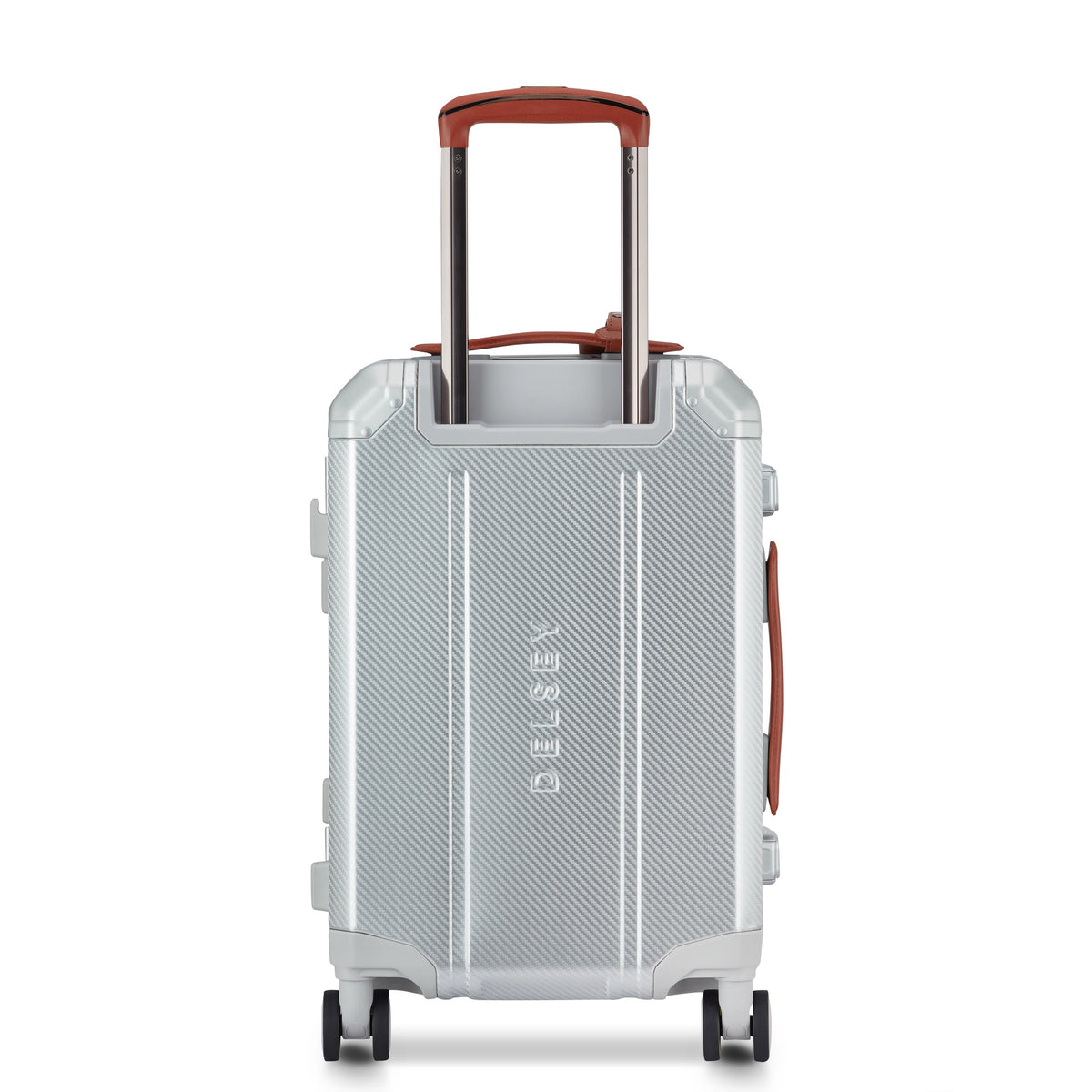 Delsey Alu'r Aluminum Carry-On Spinner in Silver — back view # color_Silver