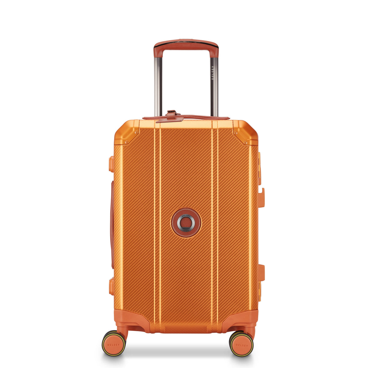 Delsey Alu'r Aluminum Carry-On Spinner in Orange — front view # color_Orange