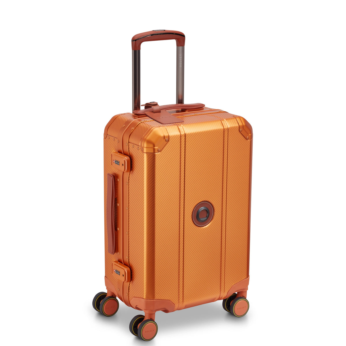 Delsey Alu'r Aluminum Carry-On Spinner in Orange — angle view 2 # color_Orange