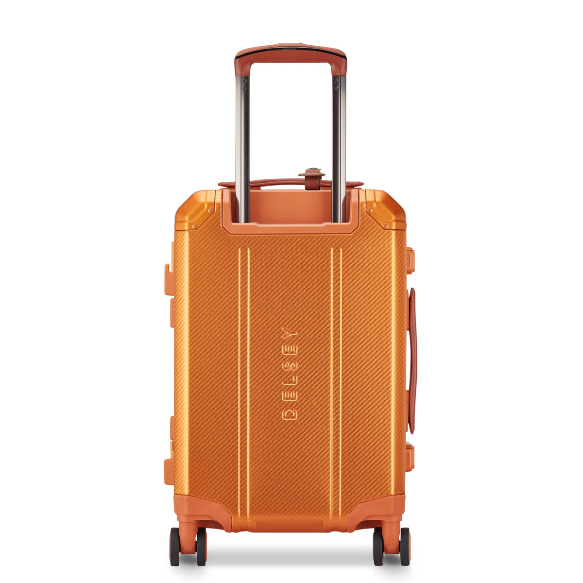 Delsey Alu'r Aluminum Carry-On Spinner in Orange — back view # color_Orange