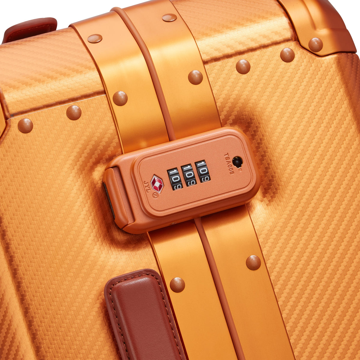 Delsey Alu'r Aluminum Carry-On Spinner in Orange — detail view 4 # color_Orange