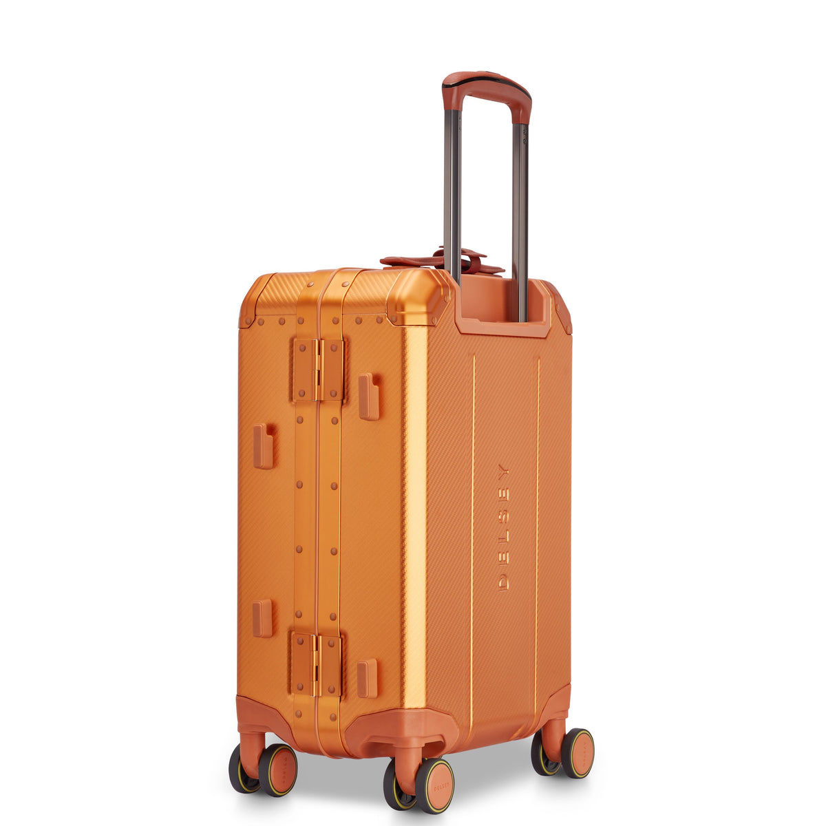 Delsey Alu'r Aluminum Carry-On Spinner in Orange — angle view 4 # color_Orange