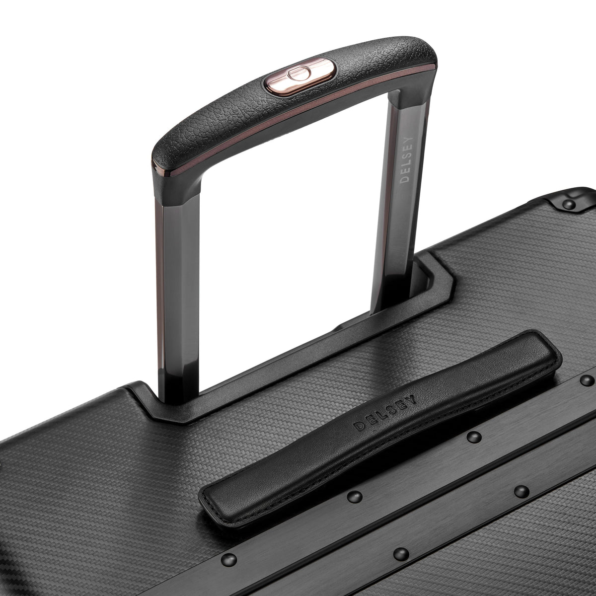 Delsey Alu'r Aluminum Large Spinner Upright in Black — detail view 2 # color_Black