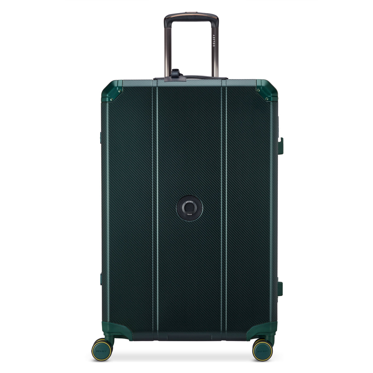 Delsey Alu'r Aluminum Large Spinner Upright in Green — front view # color_Green