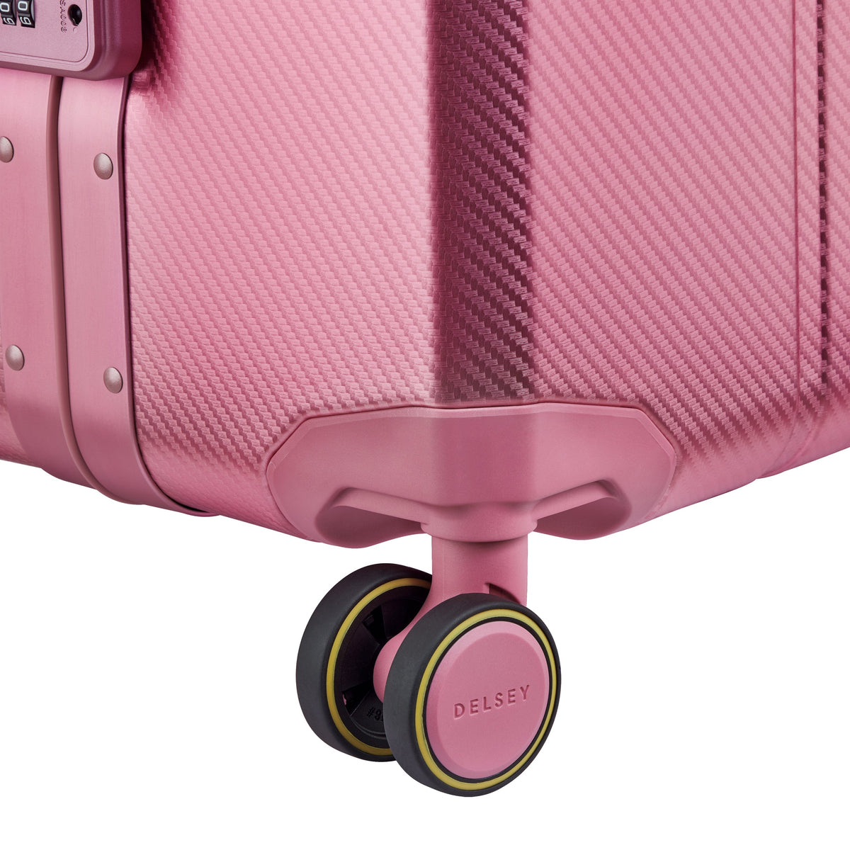 Delsey Alu'r Aluminum Large Spinner Upright in Pink — detail view 5 # color_Pink
