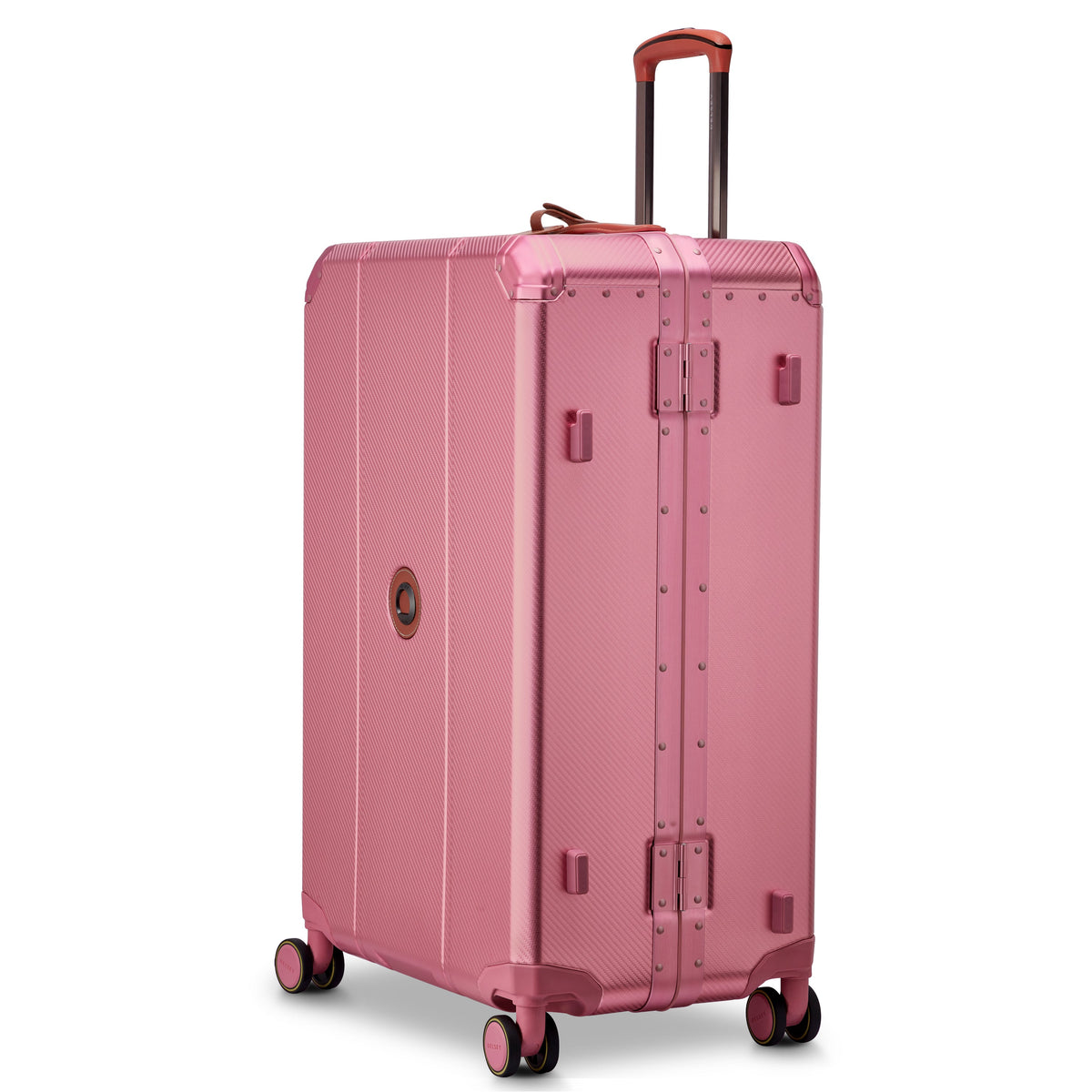 Delsey Alu'r Aluminum Large Spinner Upright in Pink — angle view 3 # color_Pink