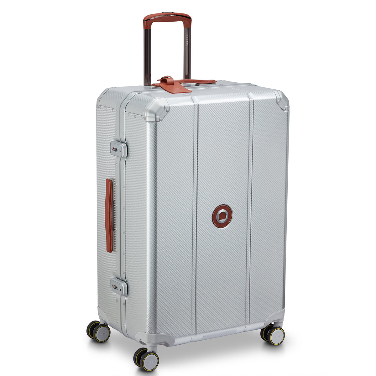 Delsey Alu'r Aluminum Large Spinner Upright in Silver — angle view 2 # color_Silver