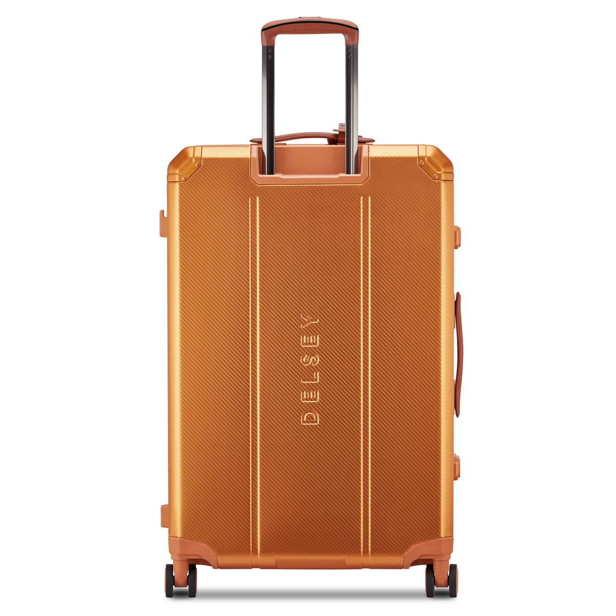 Delsey Alu'r Aluminum Large Spinner Upright in Orange — back view # color_Orange