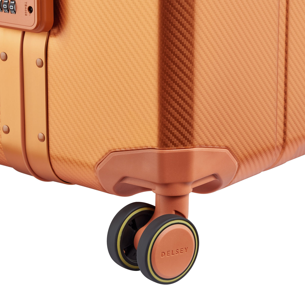 Delsey Alu'r Aluminum Large Spinner Upright in Orange — detail view 5 # color_Orange