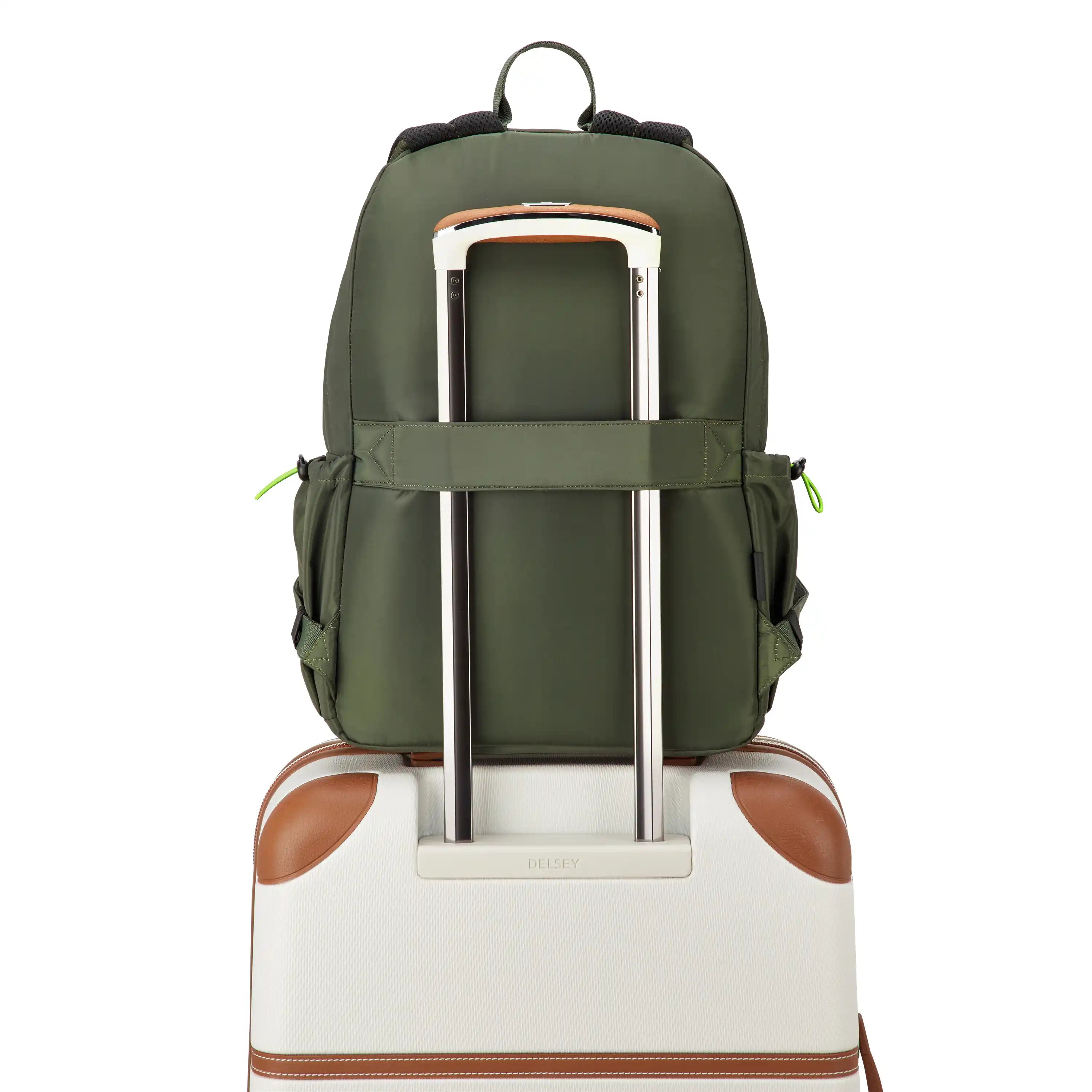 Delsey BTS Jenny Laptop Backpack in Forest Green — detail view # color_Forest Green