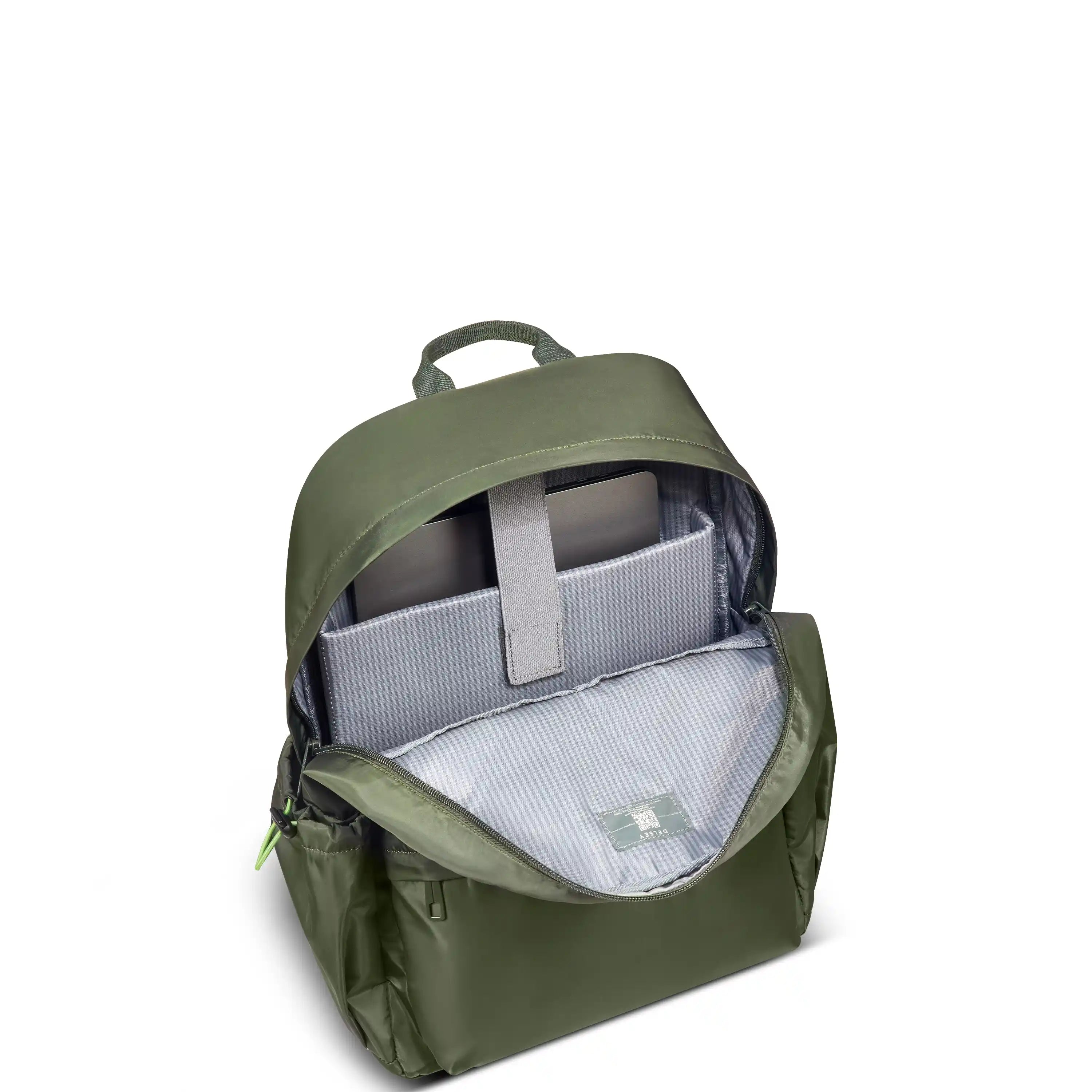 Delsey BTS Jenny Laptop Backpack in Forest Green — interior view # color_Forest Green