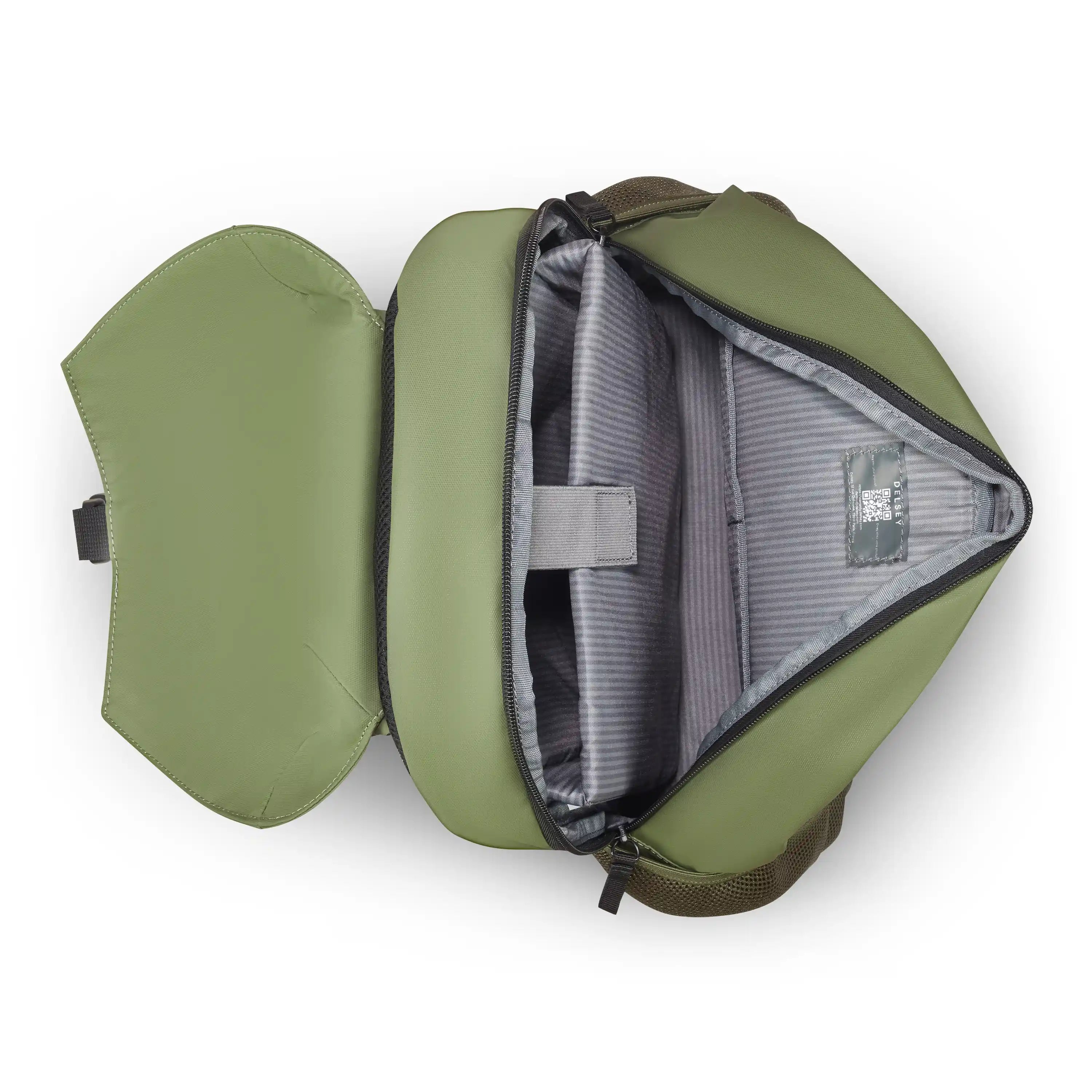 Delsey BTS Bedford Laptop Backpack in Olive Green — interior view 2 # color_Olive Green