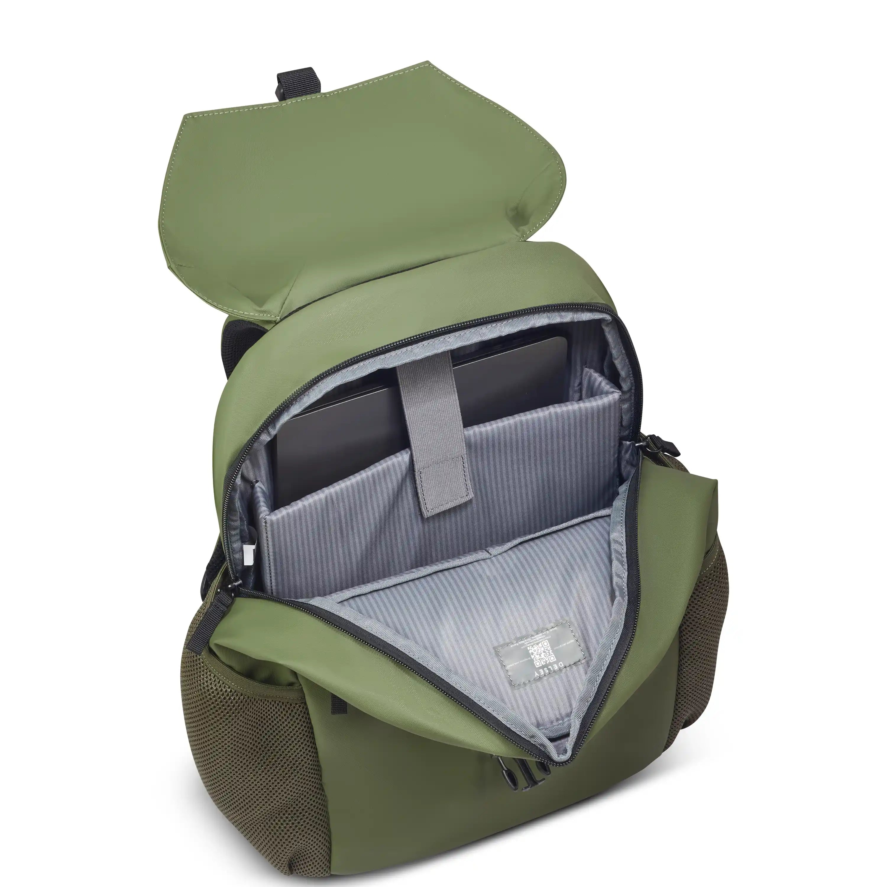 Delsey BTS Bedford Laptop Backpack in Olive Green — interior view # color_Olive Green