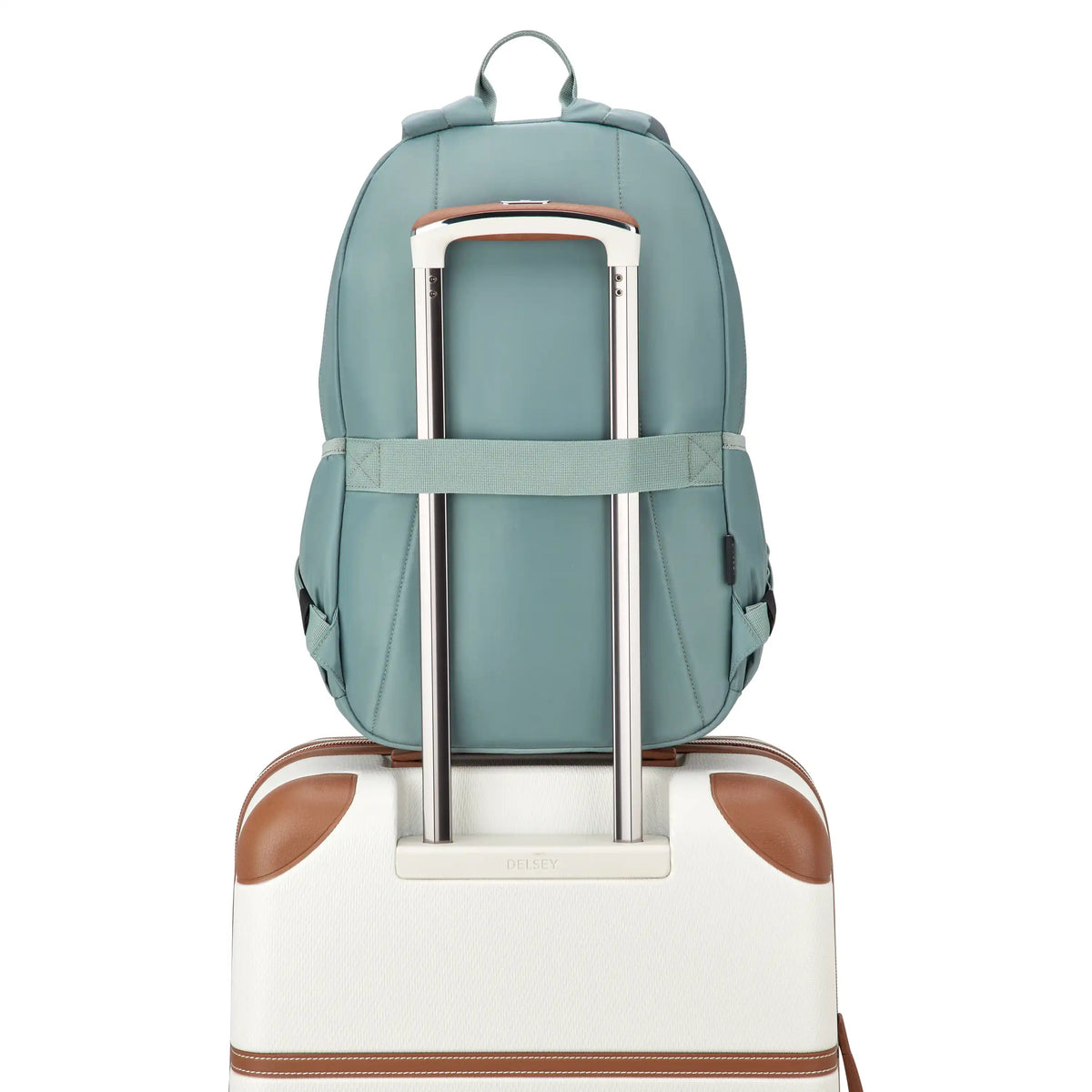 Delsey BTS Sunny Laptop Backpack in Sage Green — detail view # color_Sage Green