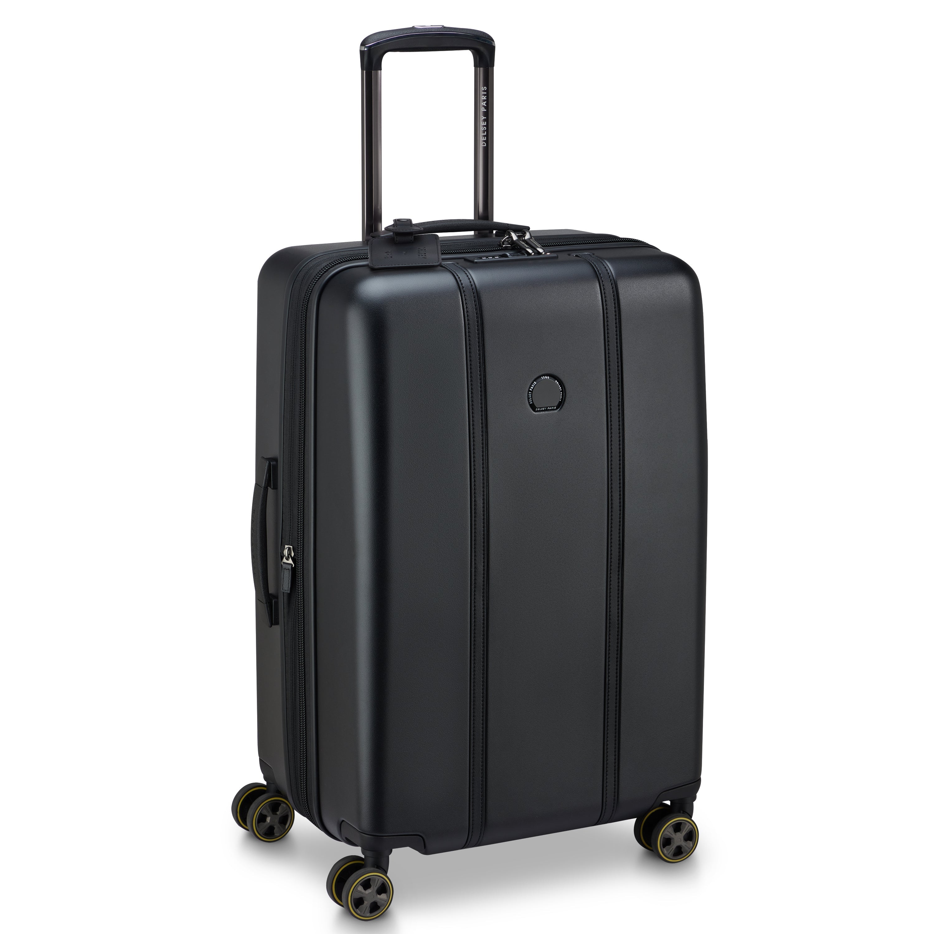 Delsey Cadence Medium Expandable Spinner in Deep Black — front view # color_Deep Black