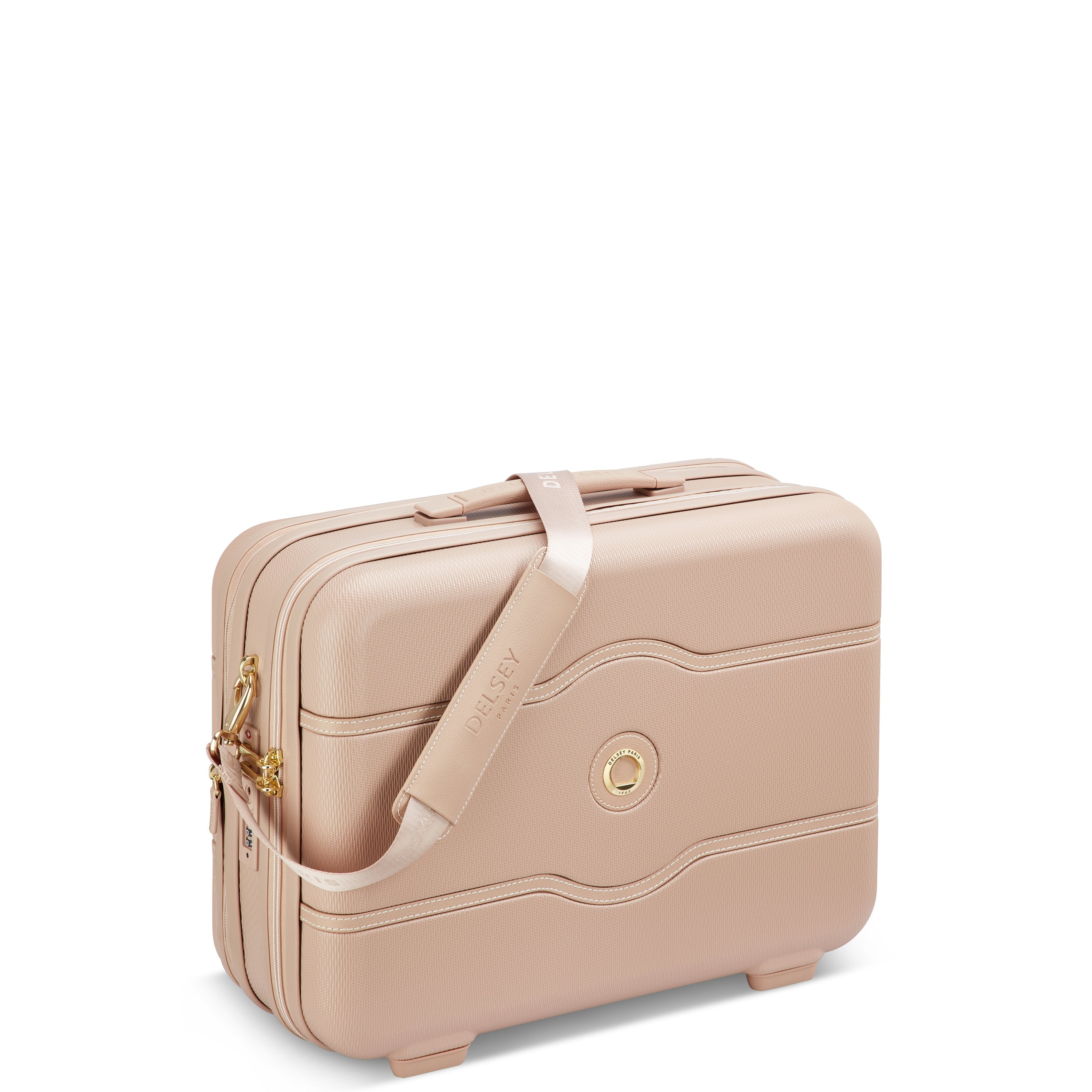 Delsey Chatelet Air 2.0 Expandable Carry-On Overnighter Bag in Limited Edition Beige Rose — front view