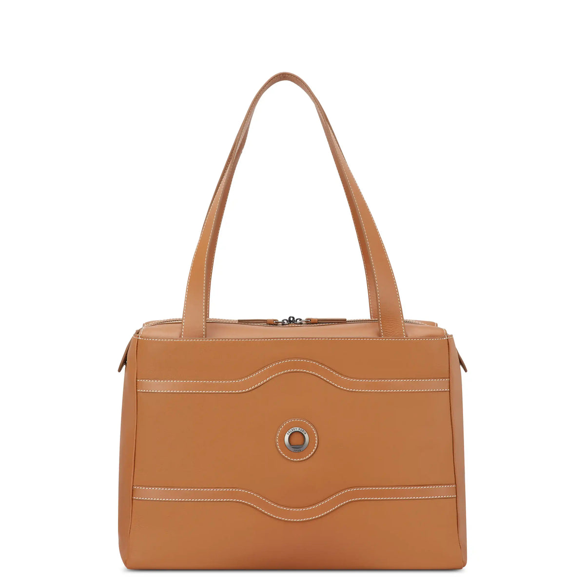 Delsey Chatelet Air 2.0 Leather Shoulder Bag in Cognac — front view