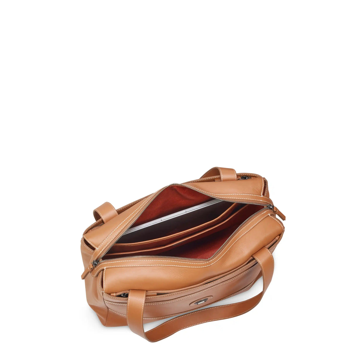 Delsey Chatelet Air 2.0 Leather Shoulder Bag in Cognac — interior view