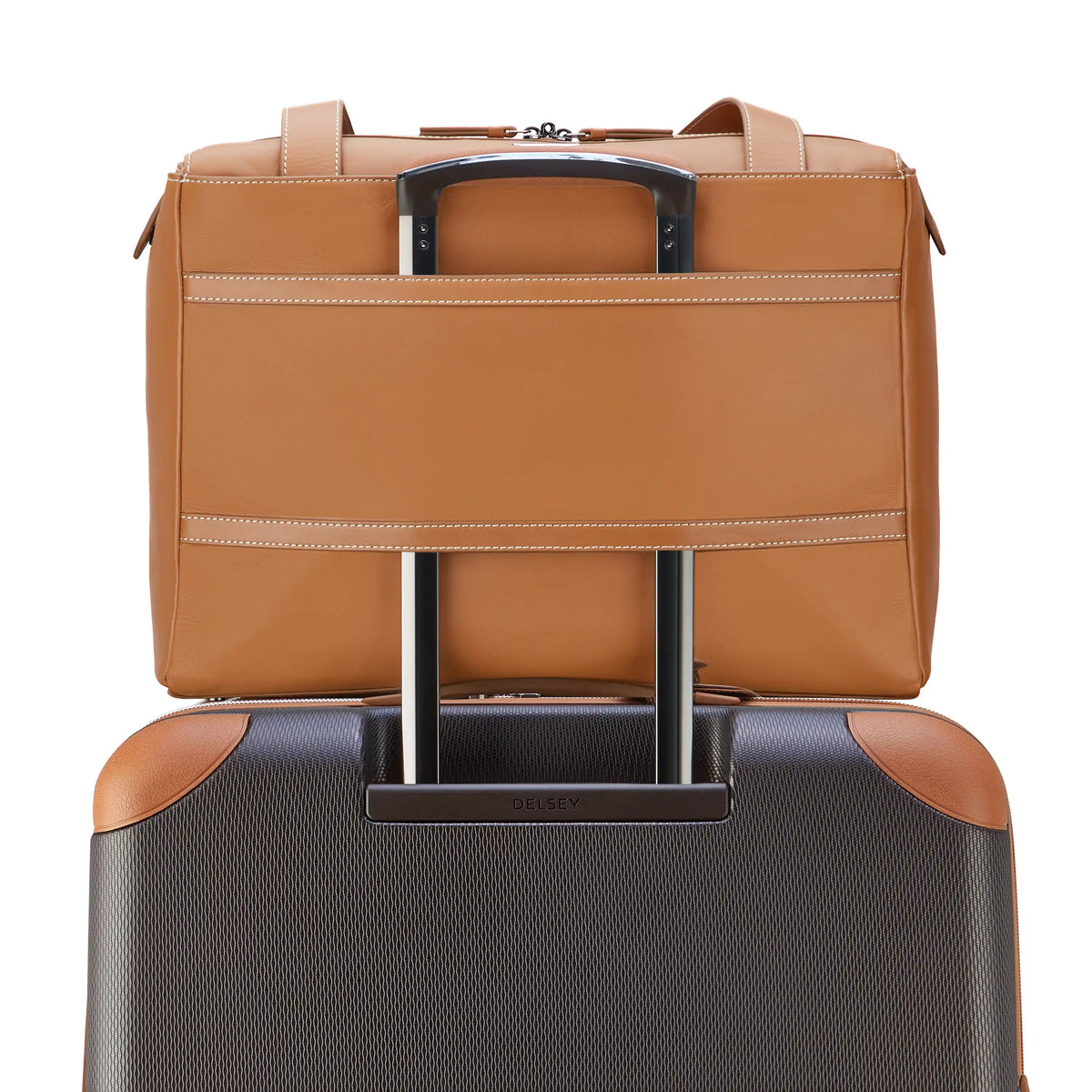 Delsey Chatelet Air 2.0 Leather Shoulder Bag in Cognac — detail view