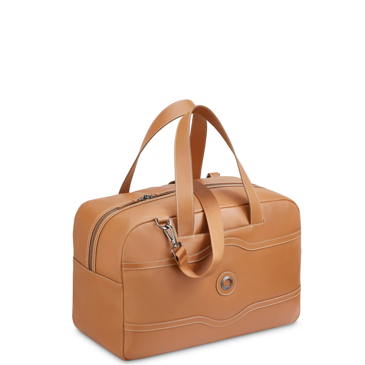 Delsey Chatelet Air 2.0 Leather Weekender Bag in Cognac — angle view 2