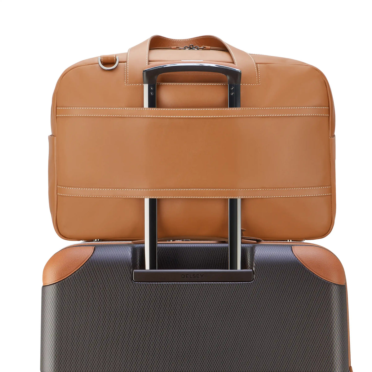 Delsey Chatelet Air 2.0 Leather Weekender Bag in Cognac — detail view 3