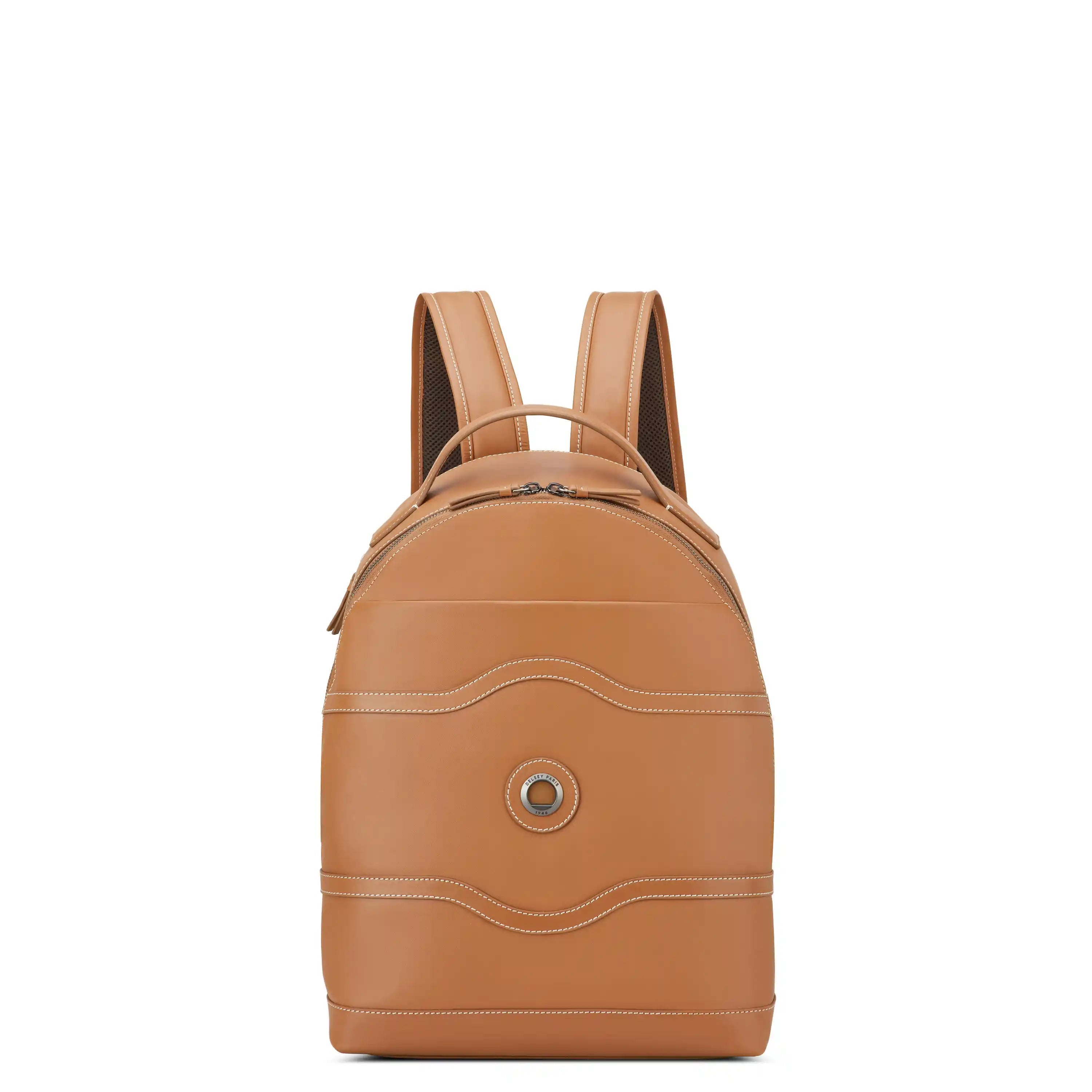 Delsey Chatelet Air 2.0 Leather Backpack in Cognac — front view