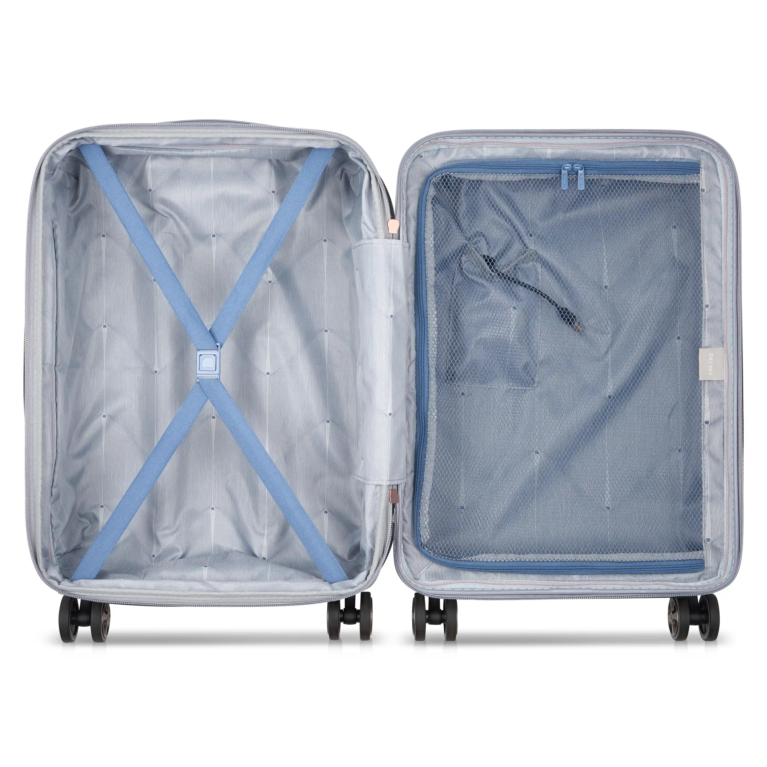Delsey Cruise 3.0 Carry-On Plus Expandable Spinner in Platinum — interior view # color_Platinum