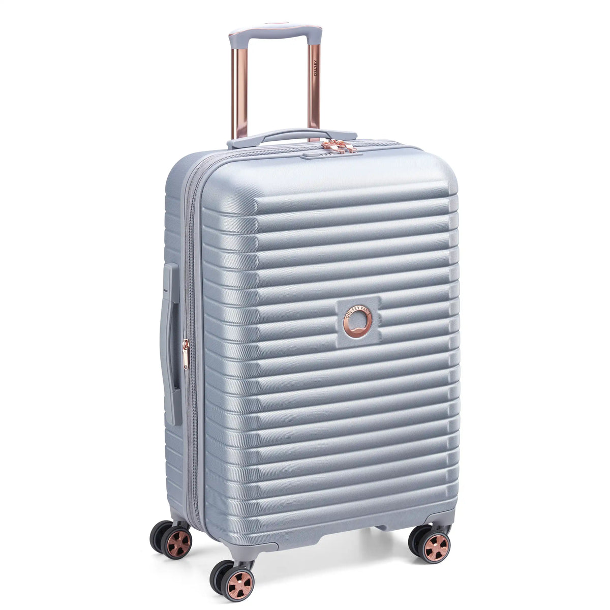 Delsey Cruise 3.0 Medium Expandable Spinner in Platinum — front view # color_Platinum