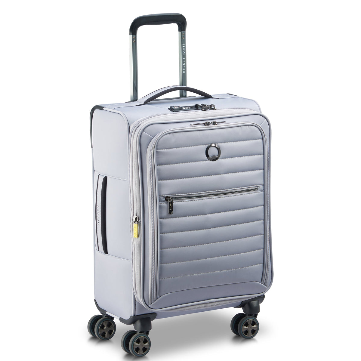 Delsey Cruise 3.0 Softside Carry-On Plus Expandable Spinner in Platinum — front view # color_Platinum