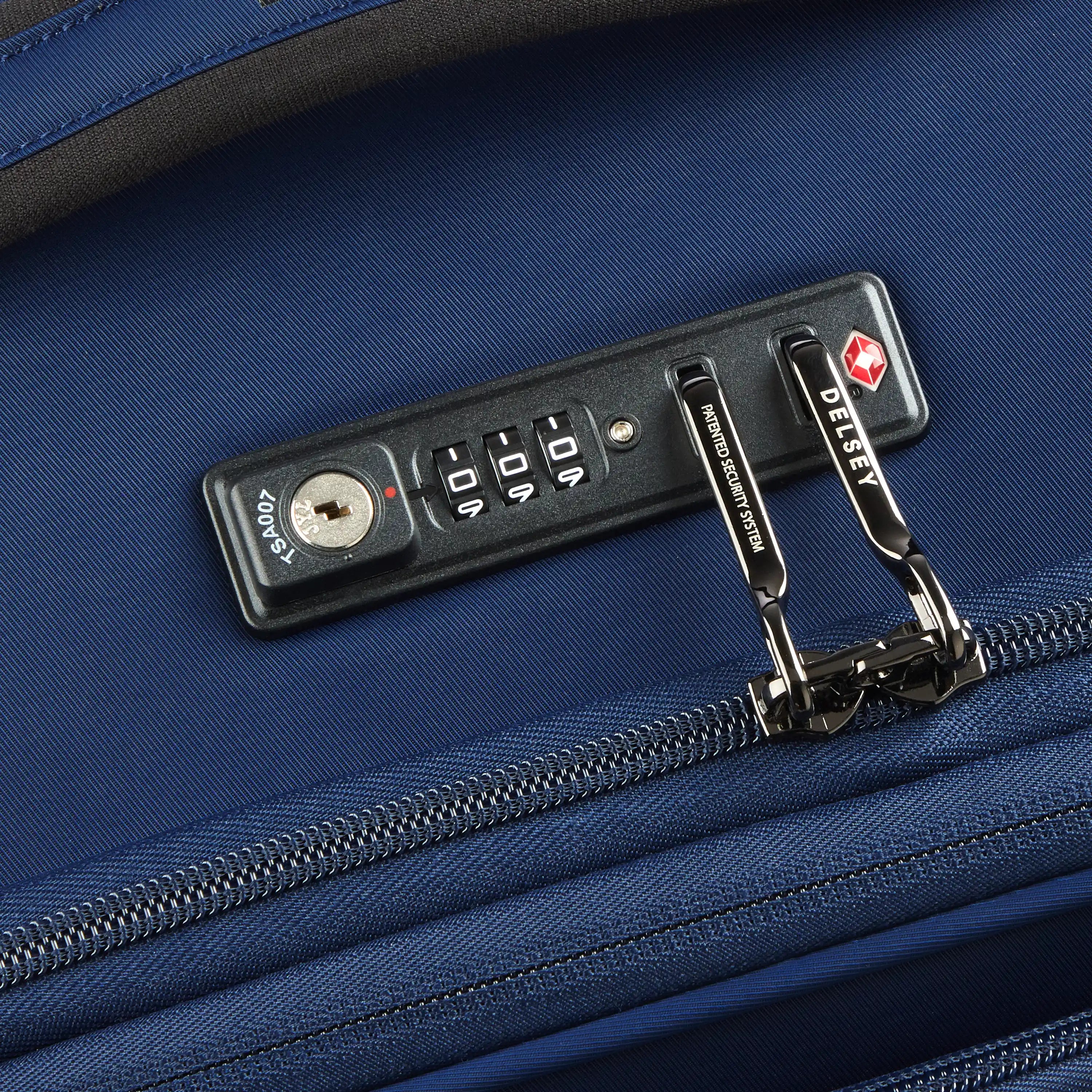 Delsey Cruise 3.0 Softside Carry-On Plus Expandable Spinner in Deep Sea Navy — detail view 2 # color_Deep Sea Navy