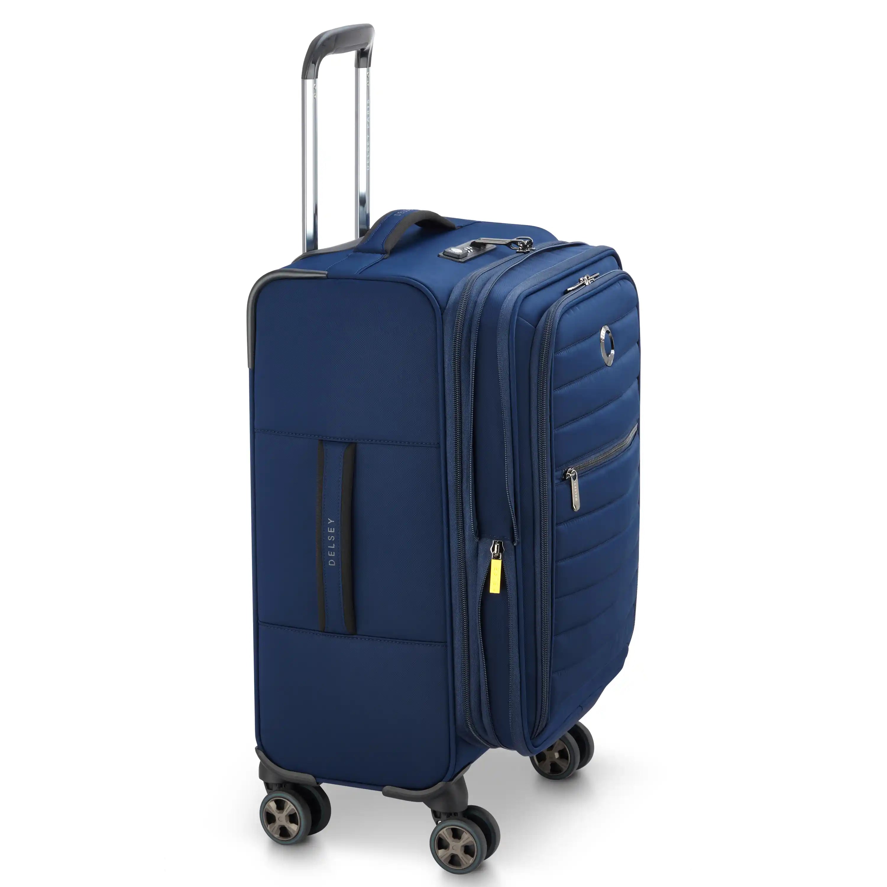 Delsey Cruise 3.0 Softside Carry-On Plus Expandable Spinner in Deep Sea Navy — angle view 3 # color_Deep Sea Navy