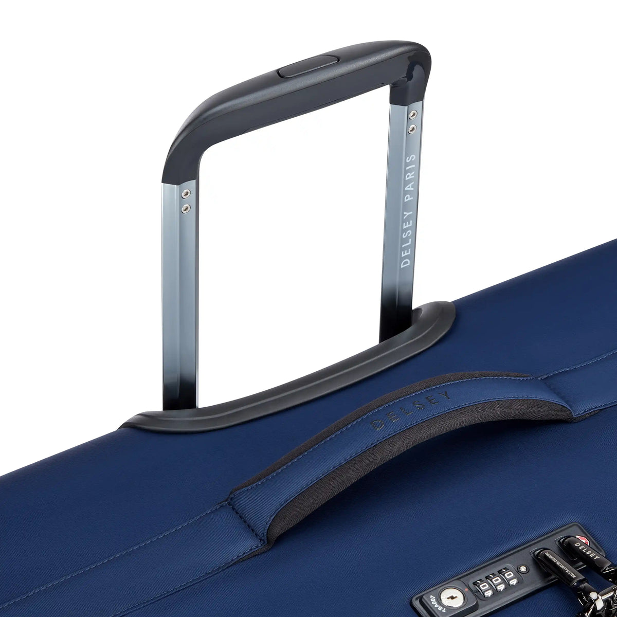 Delsey Cruise 3.0 Softside Large Expandable Spinner in Deep Sea Navy — detail view # color_Deep Sea Navy