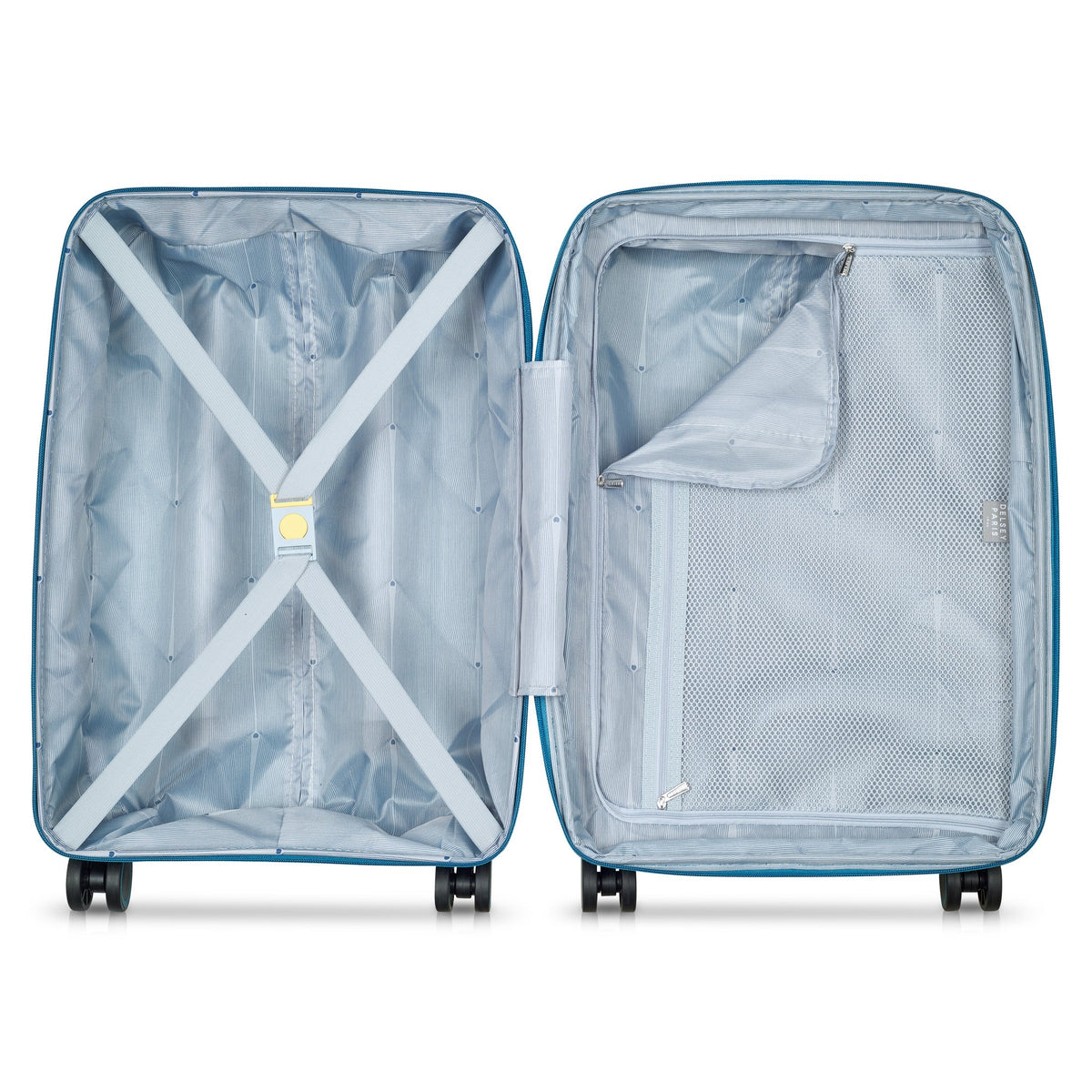 Delsey Dune Carry-On Plus Expandable Spinner in Teal — interior view