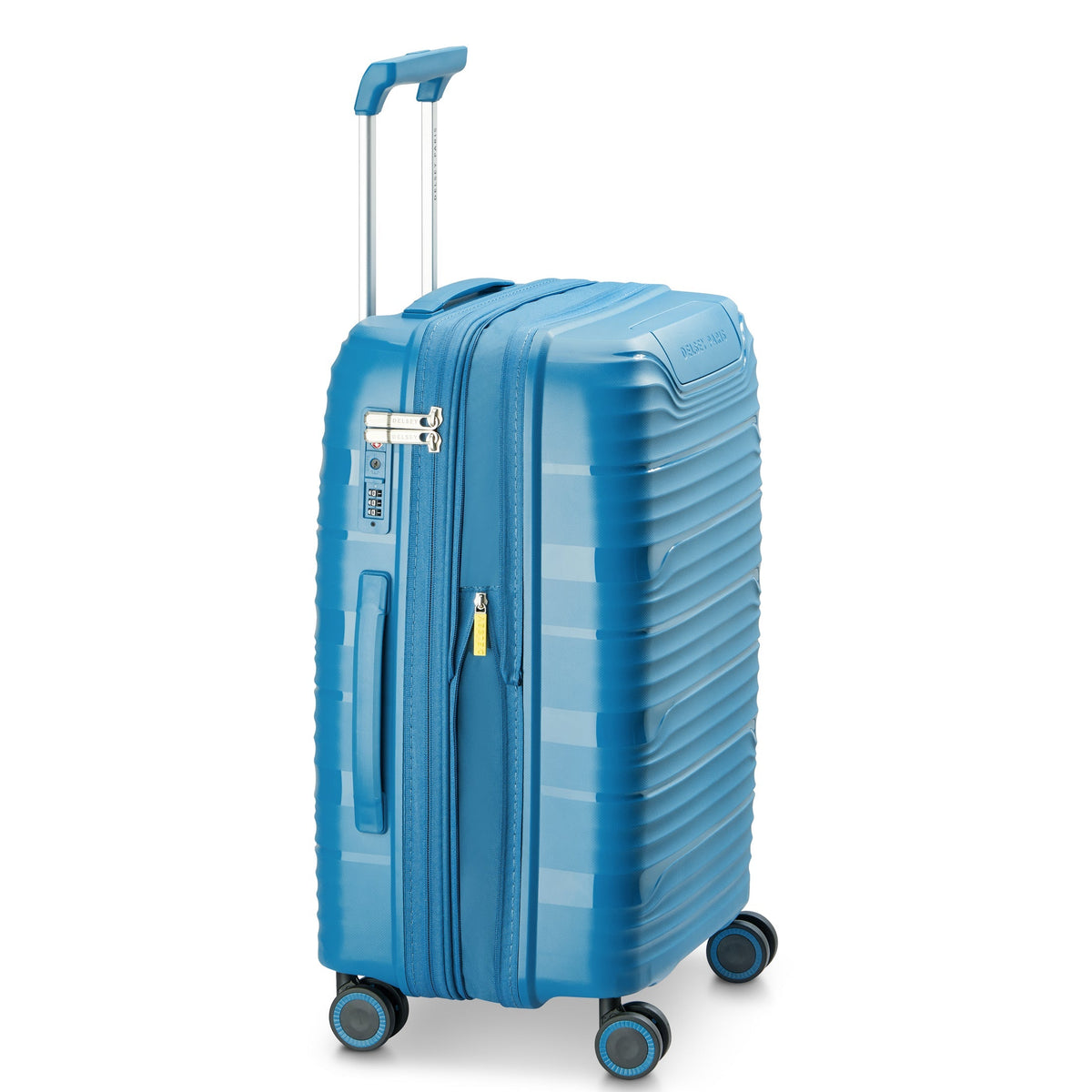 Delsey Dune Carry-On Plus Expandable Spinner in Teal — side view