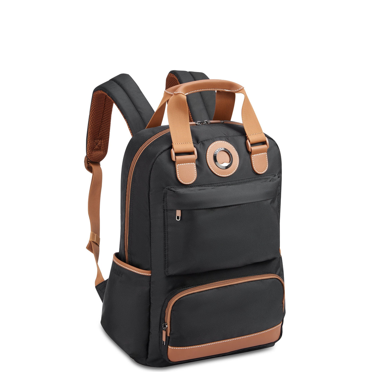 Delsey Flanerie SE Laptop Backpack in Black/Brown — front view