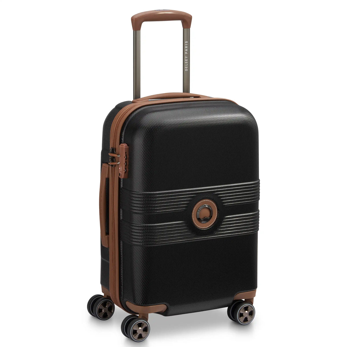 Delsey Flanerie SE Carry-On Spinner in Black/Brown — front view # color_Black/Brown