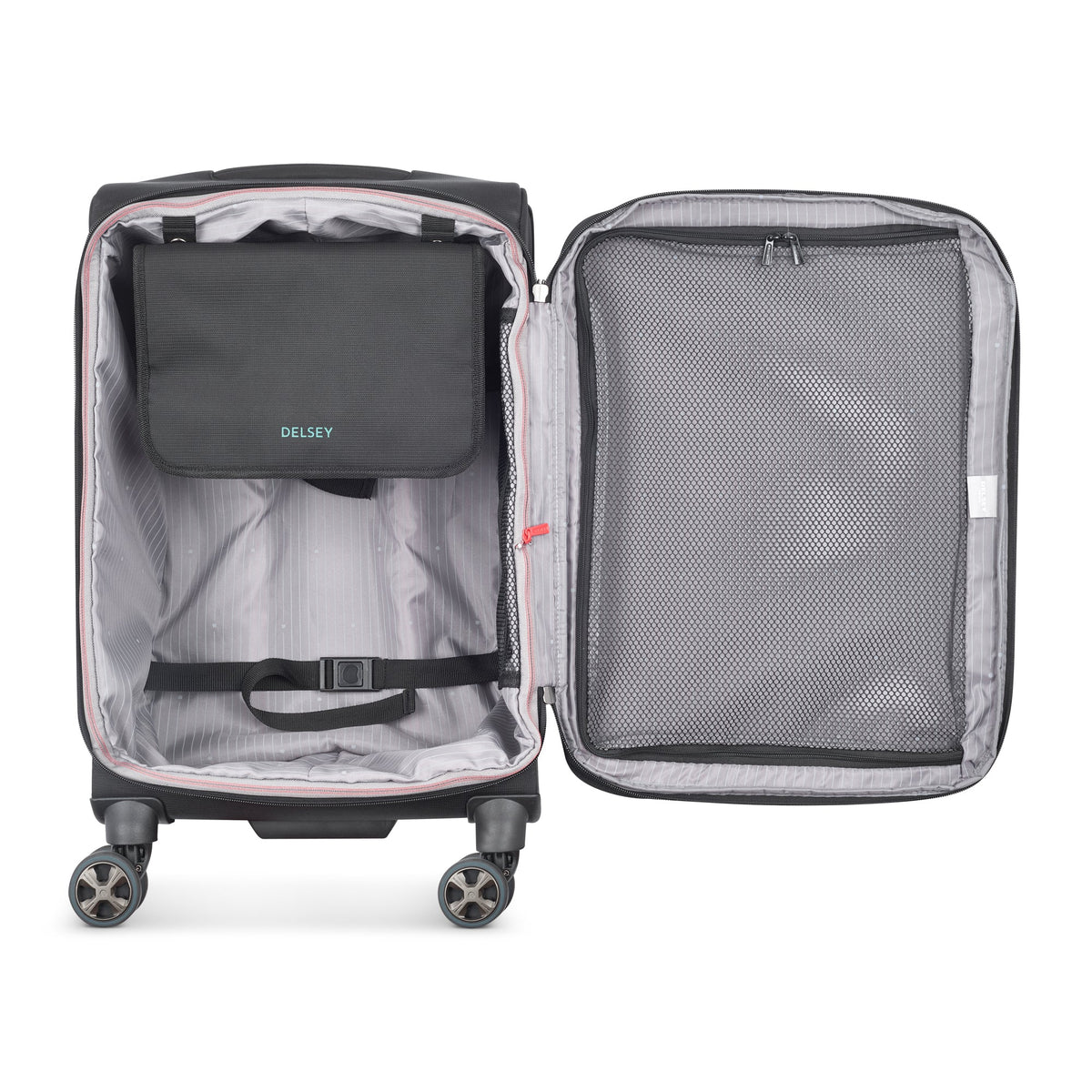 Delsey Helium DLX Carry-On Plus Expandable Spinner in Black — interior view # color_Black
