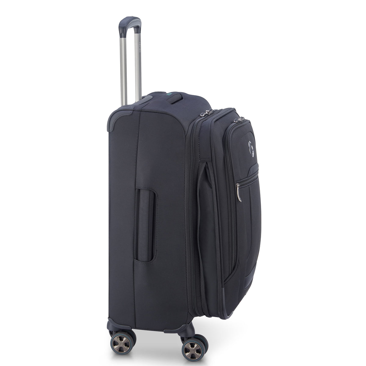 Delsey Helium DLX Carry-On Plus Expandable Spinner in Black — angle view 3 # color_Black
